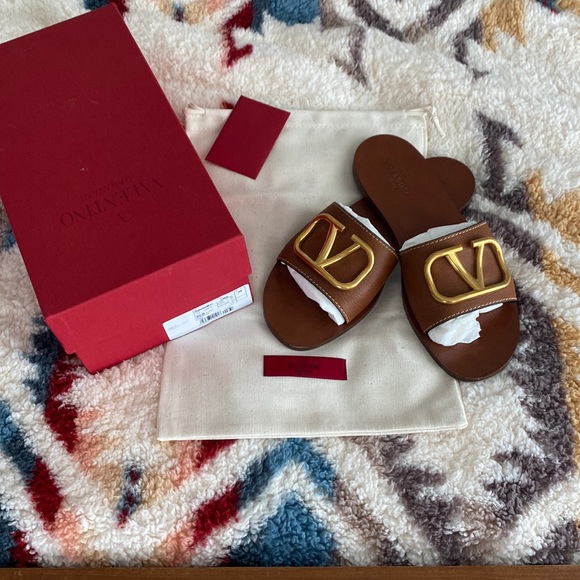 Valentino Garavani Shoes - Valentino Garavani Brown Sandals with Gold Logo